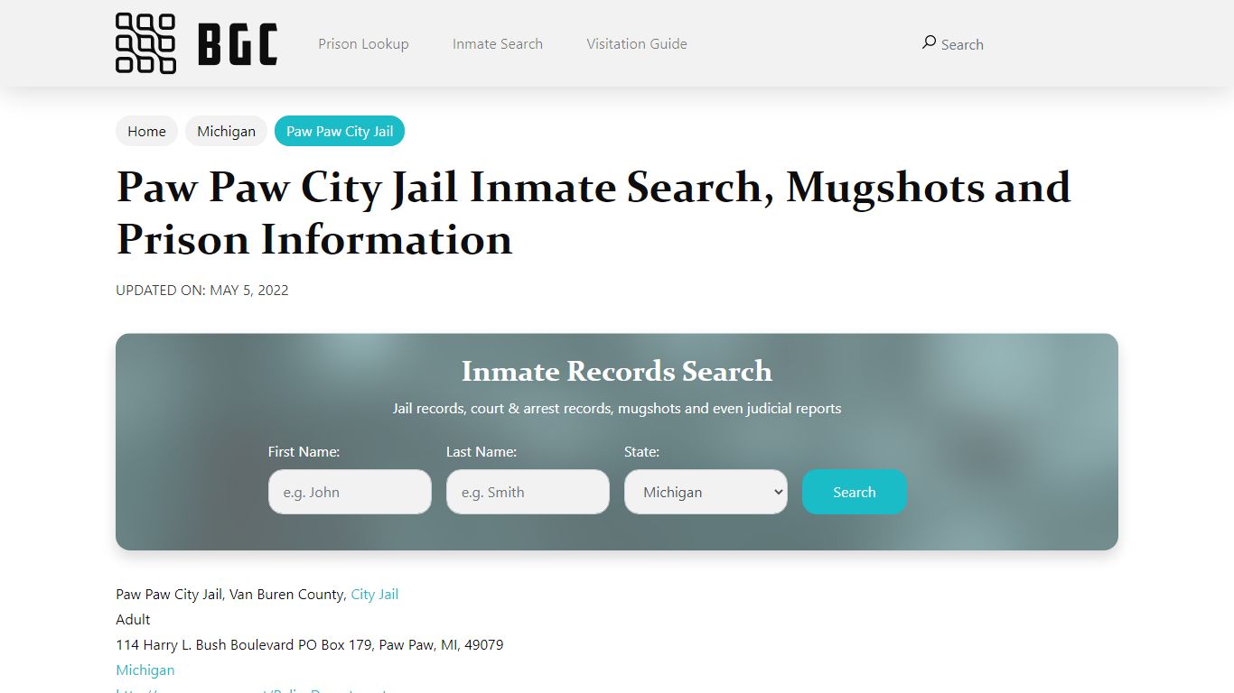 Paw Paw City Jail Inmate Search, Mugshots, Visitation ...