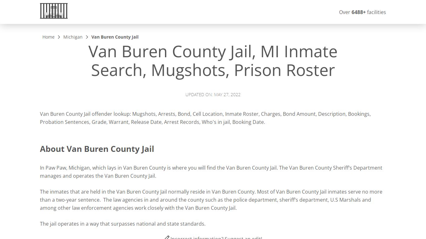 Van Buren County Jail, MI Inmate Search, Mugshots, Prison ...