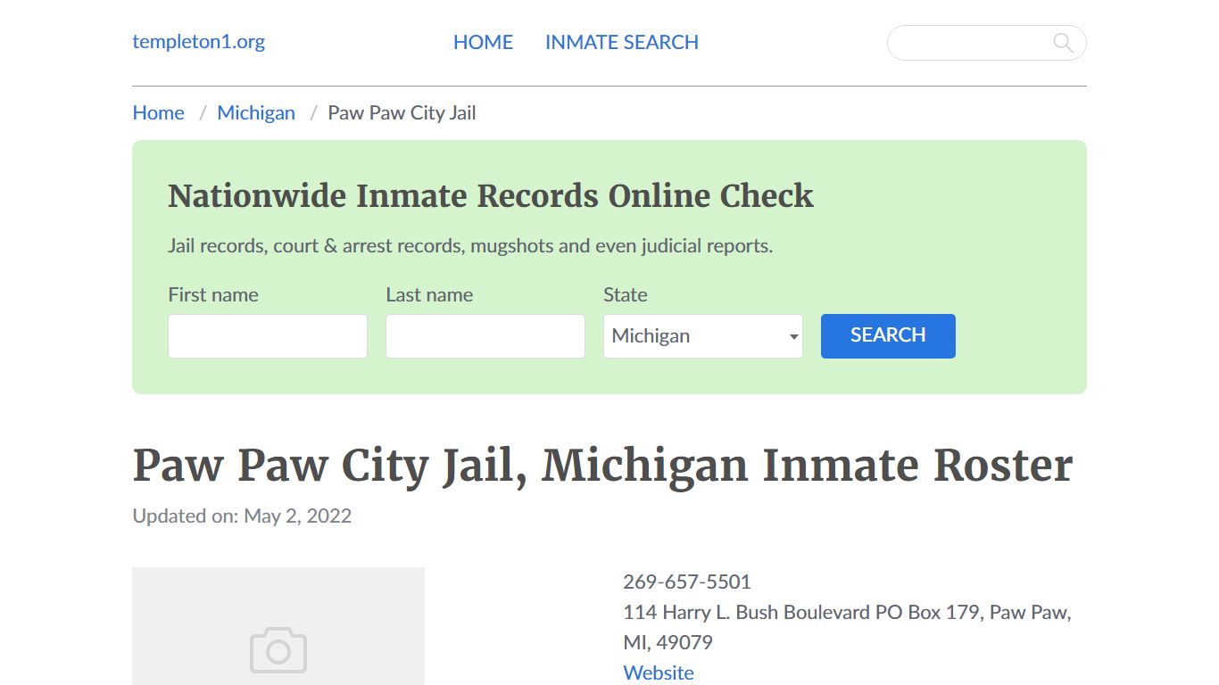 Paw Paw City Jail, Michigan Inmate Booking